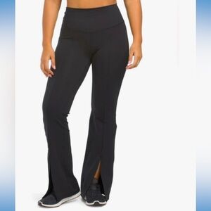 Yogalicious Womens Lux Mia High Elastic Free Waist Flare Leg Pant. Medium. Black